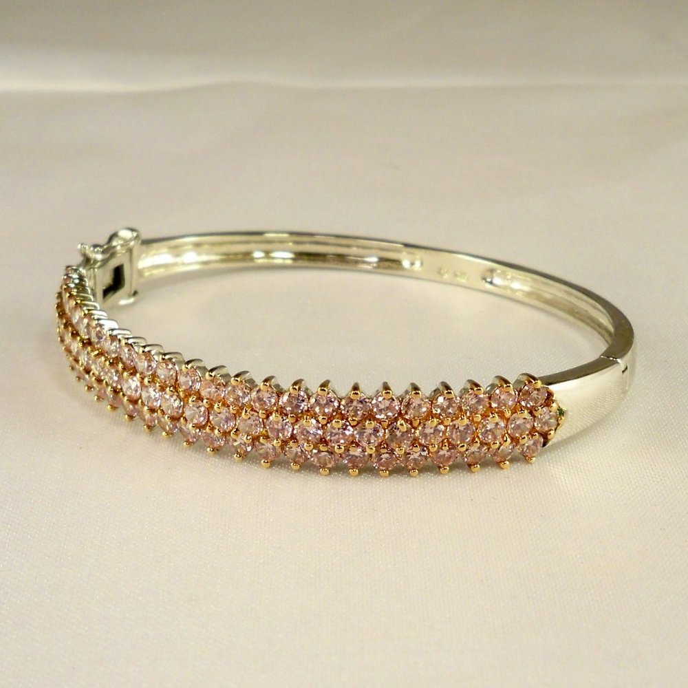 New Charles Winston Lite Pink Cubic Zirconias Silver Cuff Bracelet